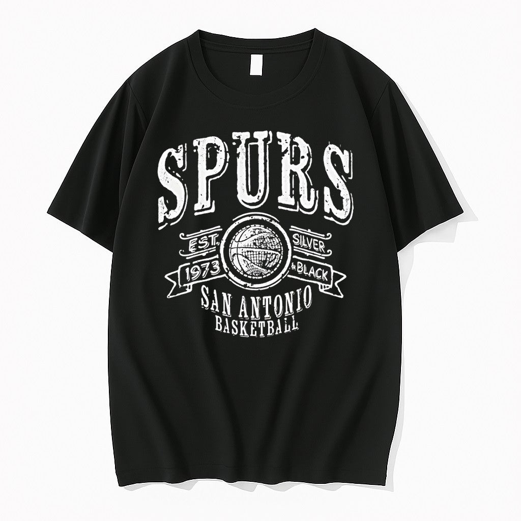 Original San Antonio Spurs Basketball Go Spurs Go Silver Black Est 1973 Tshirts