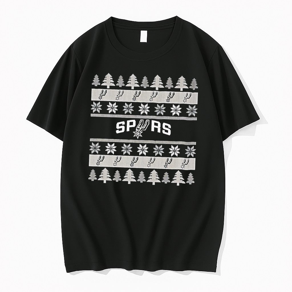 Original San Antonio Spurs Holiday Pattern Black Tshirts Jpg