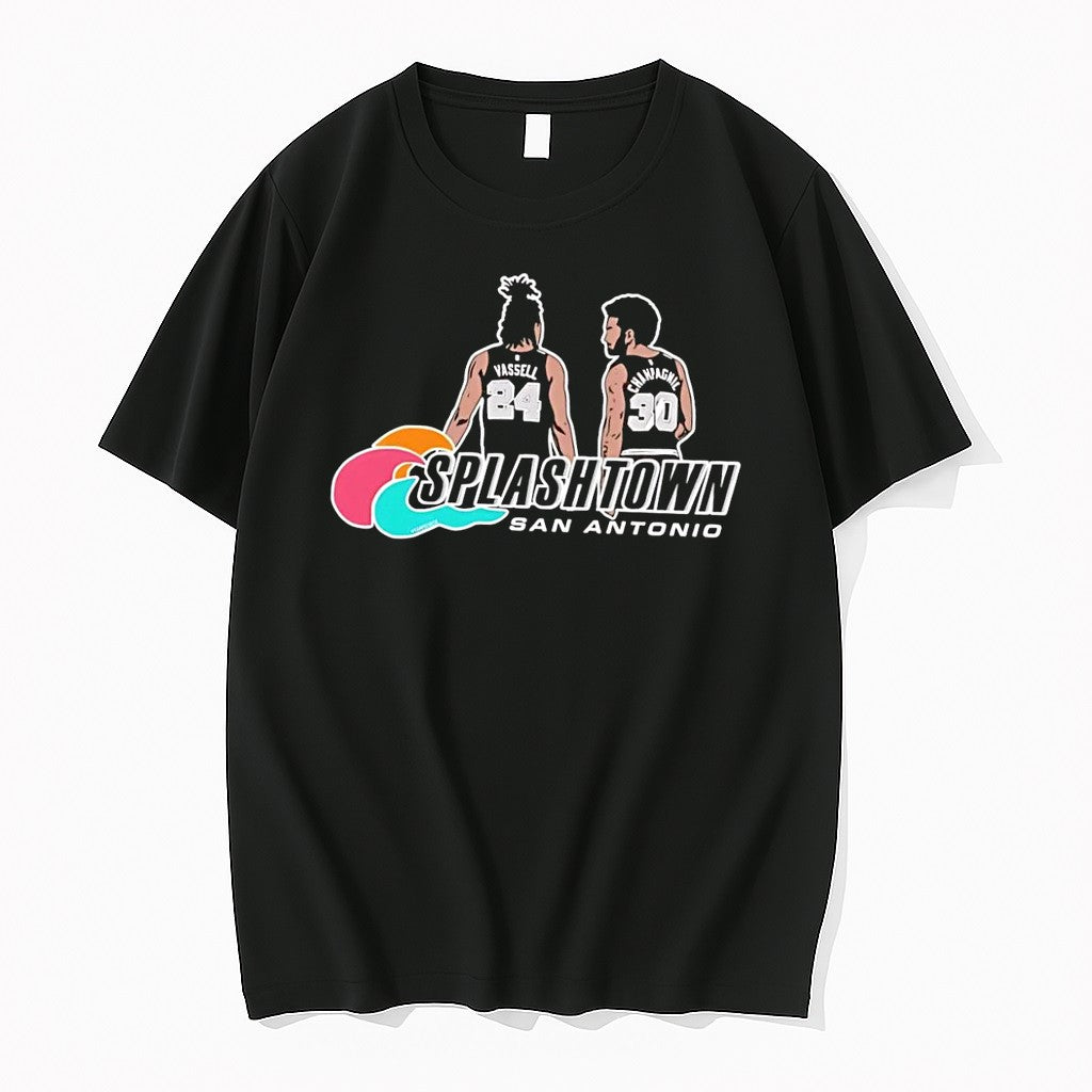 Original San Antonio Spurs Splashtown Devin Vassell Julian Champagnie Black Tshirts