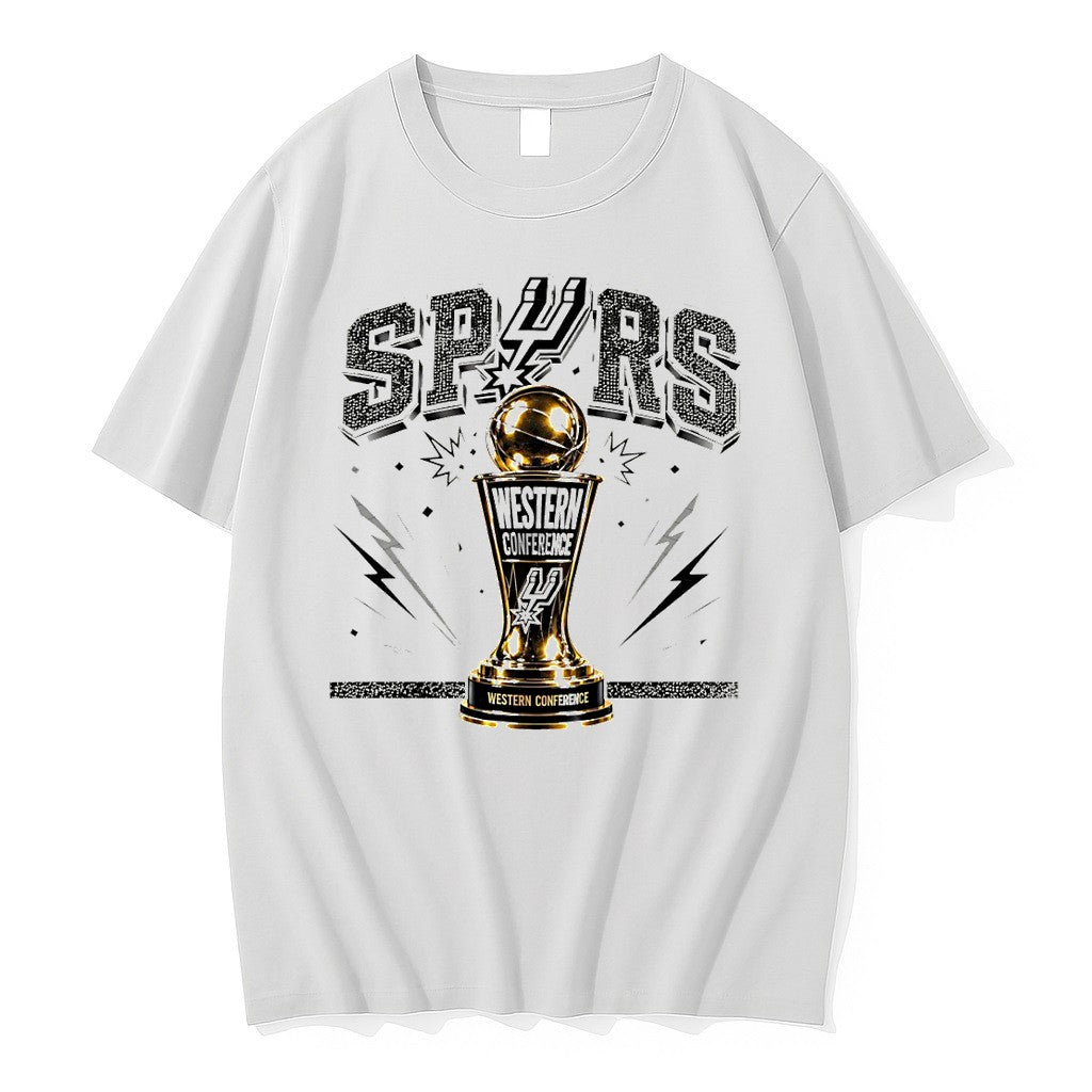 Original San Antonio Spurs Western Conference Trophy Basketball Gold Logo Team Apparel Tshirts
