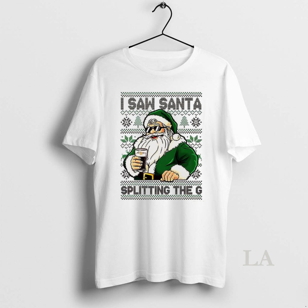Original Santa Drinking Beer I Saw Santa Splitting The G Ugly Christmas T-Shirts, Hoodie, Sweatshirt | PrintMintTees.com