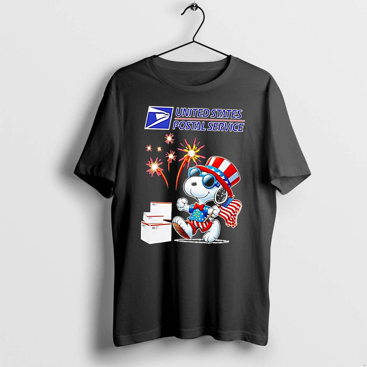 Original Snoopy Patriotic Fourth Of July United States Postal Service Black Tshirts