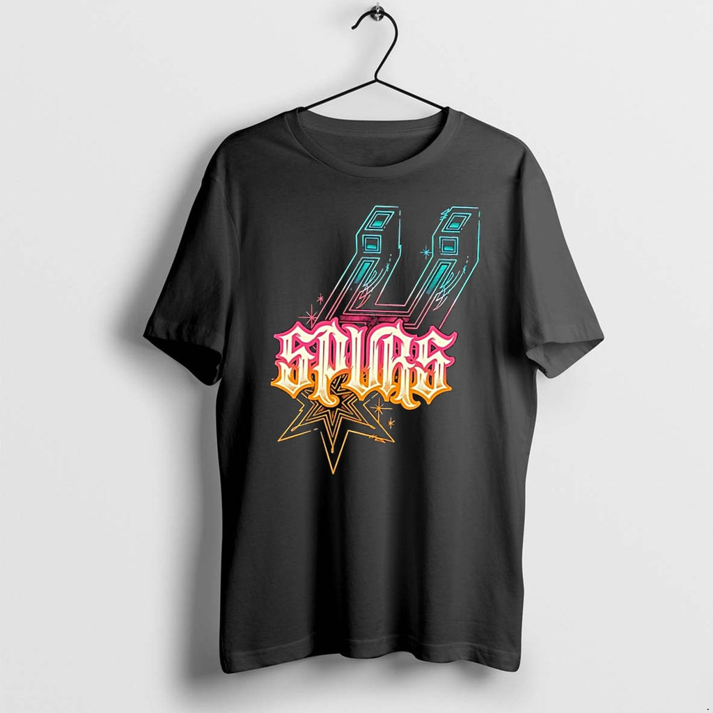 Original Spurs Fan Gear Spurs Lettering San Antonio Spurs Black Tshirts Jpg