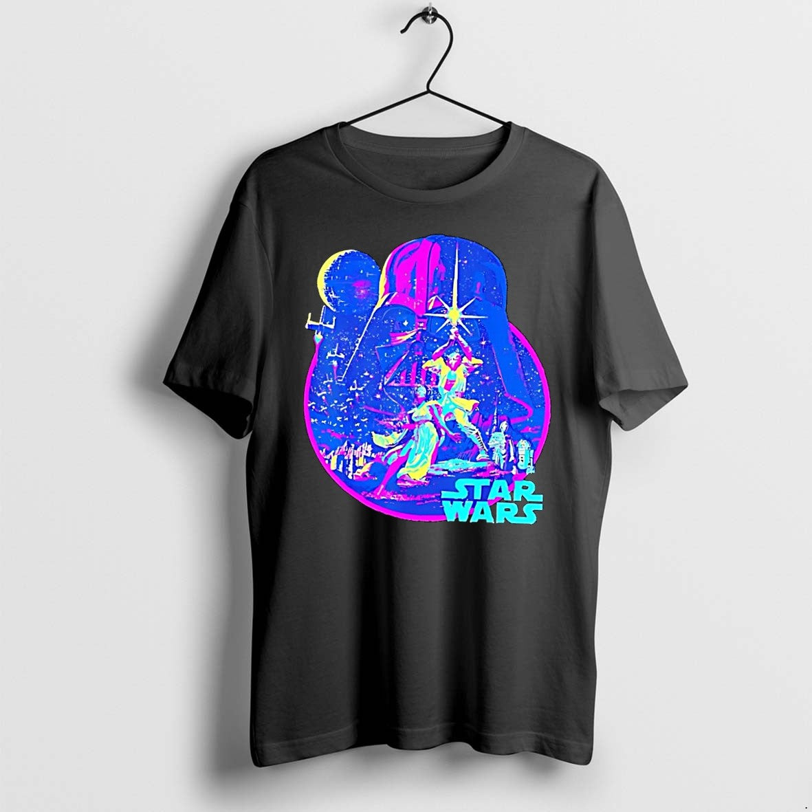 Original Star Wars Classic Bright Neon Art Black Tshirts Jpg