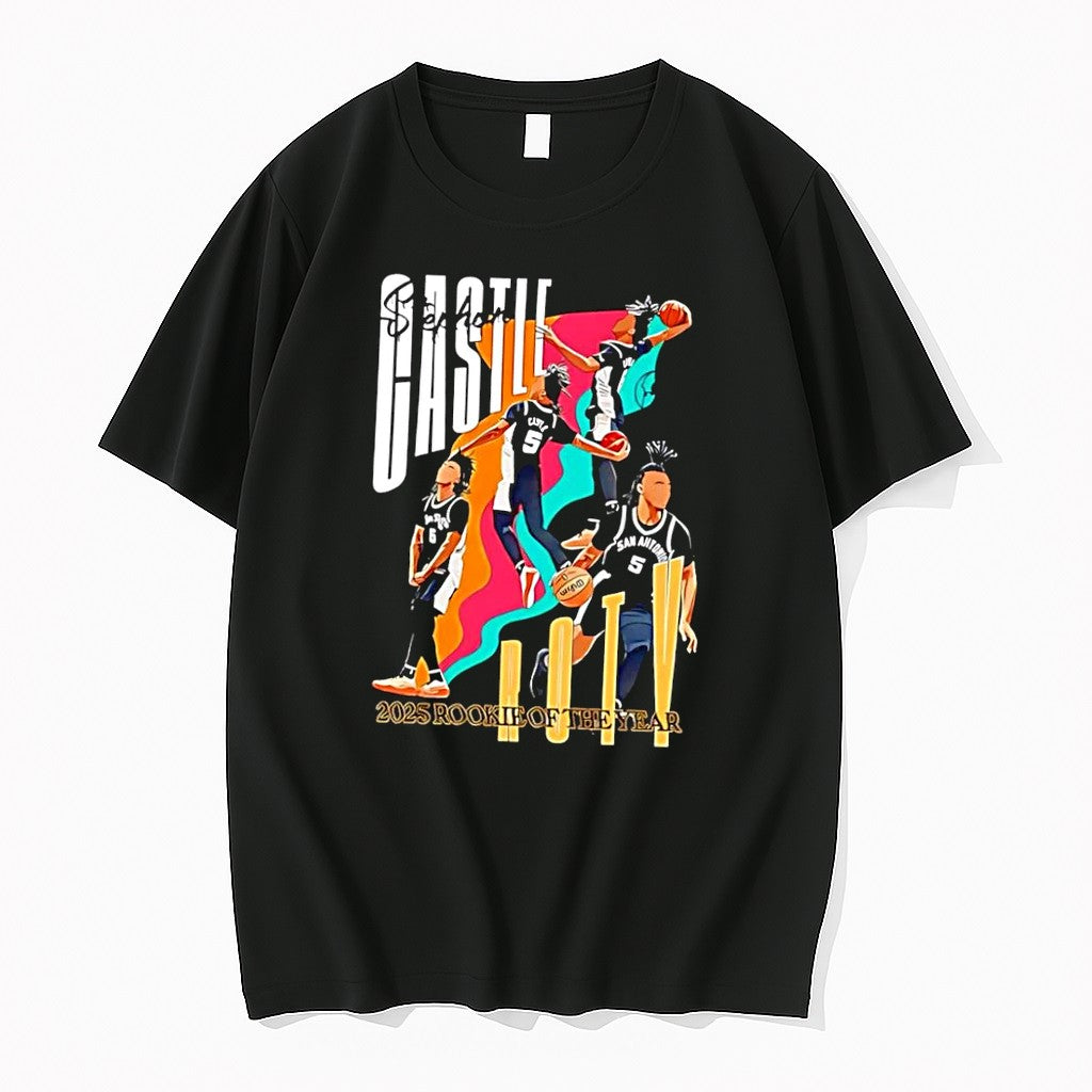 Original Stephon Castle 2025 Roty San Antonio Spurs Black Tshirts Jpg