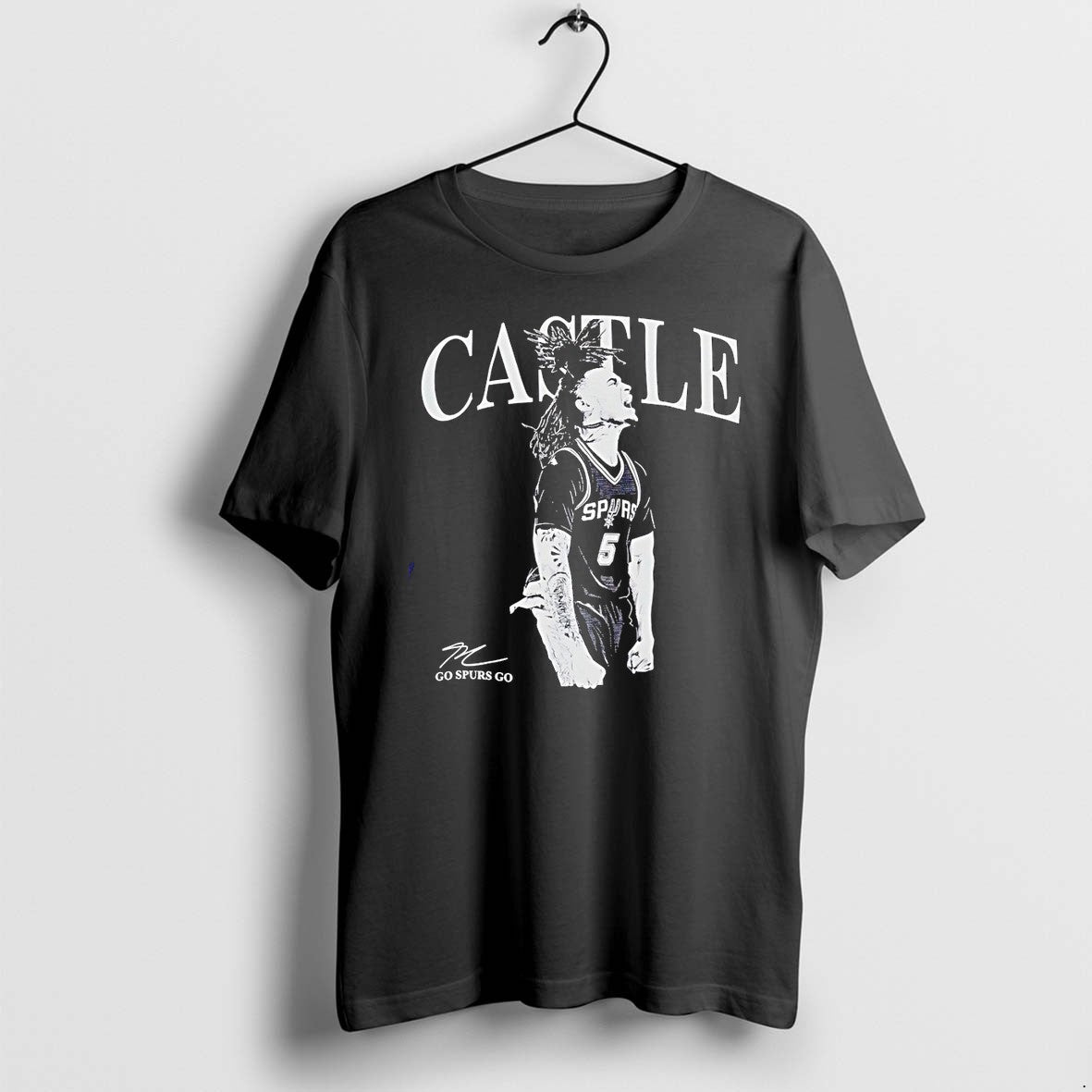 Original Stephon Castle San Antonio Spurs Player Silhouette Castle Go Spurs Go Signature Tshirts