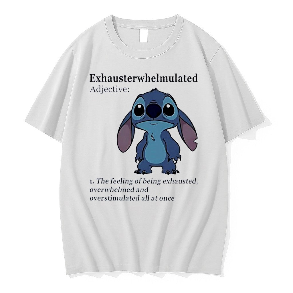 Original Stitch Exhausterwhelmulated The Feeling Of Being Exhausted Overwhelmed White Tshirts