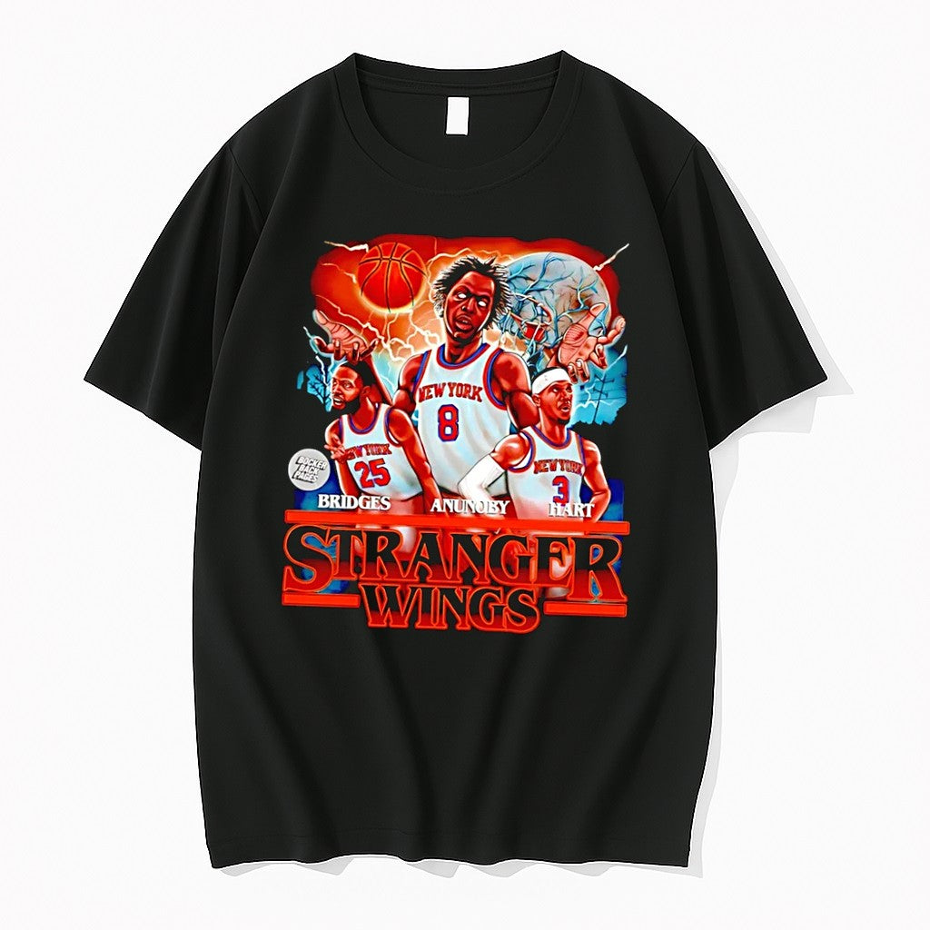 Original Stranger Wings Bridges Anunoby Hart New York Knicks Black Tshirts Jpg