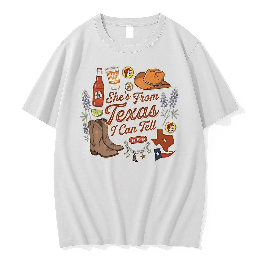 Original Texas Boots Bluebonnets Hat Food Icons Shes From Texas I Can Tell Text Tshirts