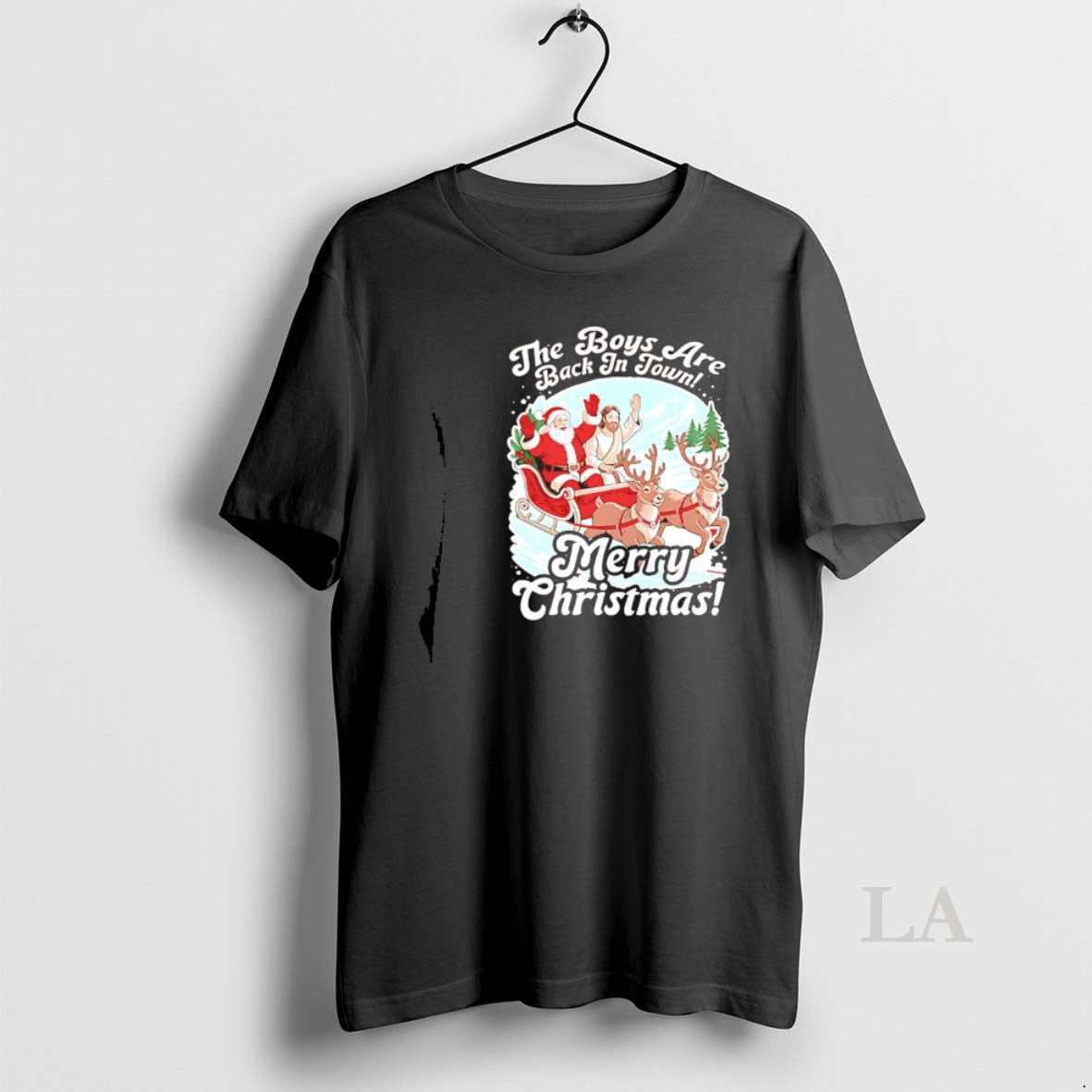 Original The Boys Are Back In Town Merry Christmas Santa Jesus T-Shirts, Hoodie, Sweatshirt | PrintMintTees.com