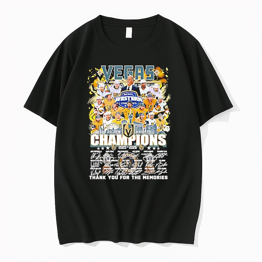 Original Vegas Golden Knights 2025 2026 Champions Thank You For The Memories Signature Tshirts