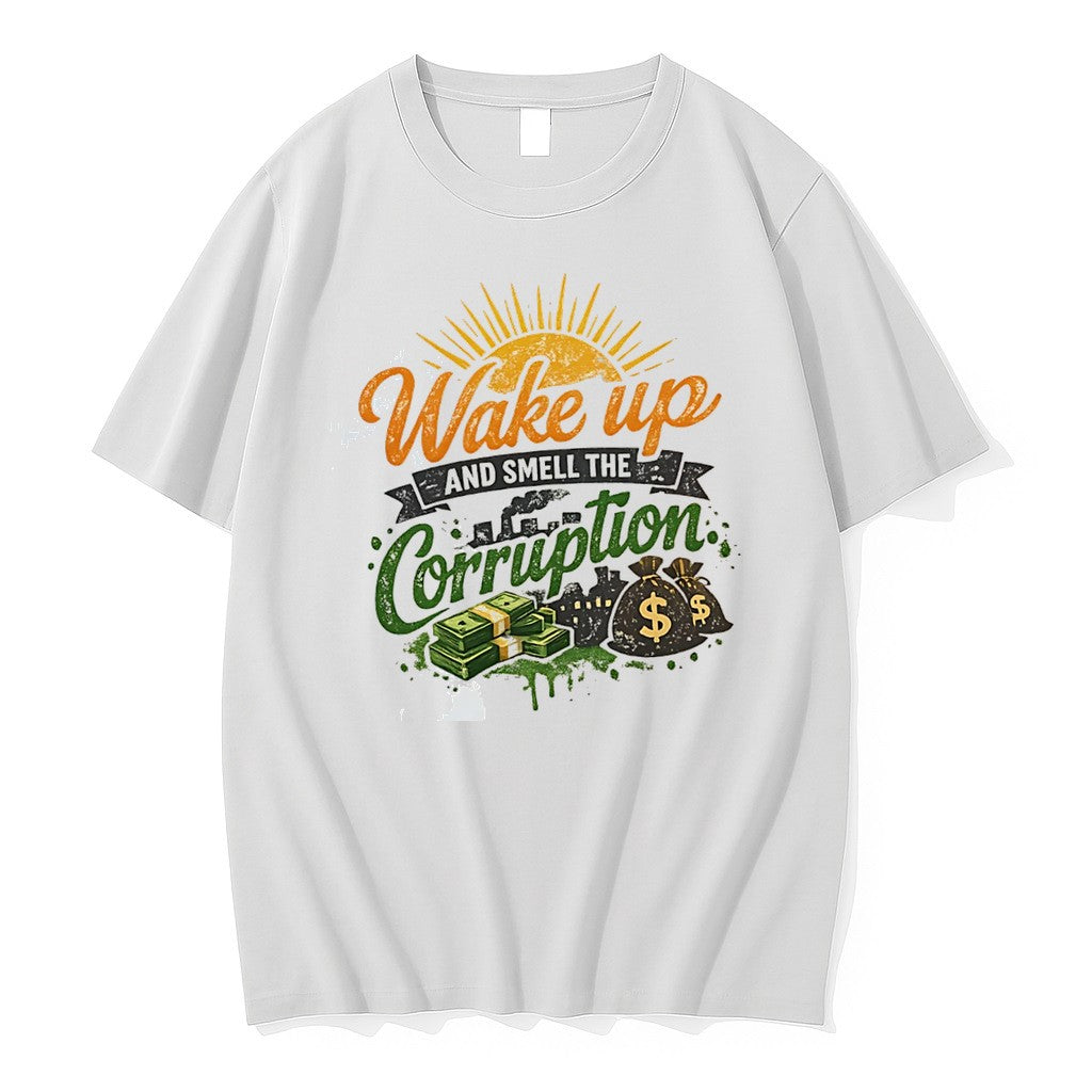 Original Wake Up And Smell The Corruption Sunset And Money Illustration Tee Tshirts