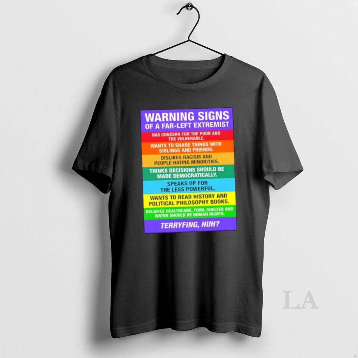 Original Warning Signs Of A Far Left Extremist Terryfing Huh T-Shirts, Hoodie, Sweatshirt | PrintMintTees.com