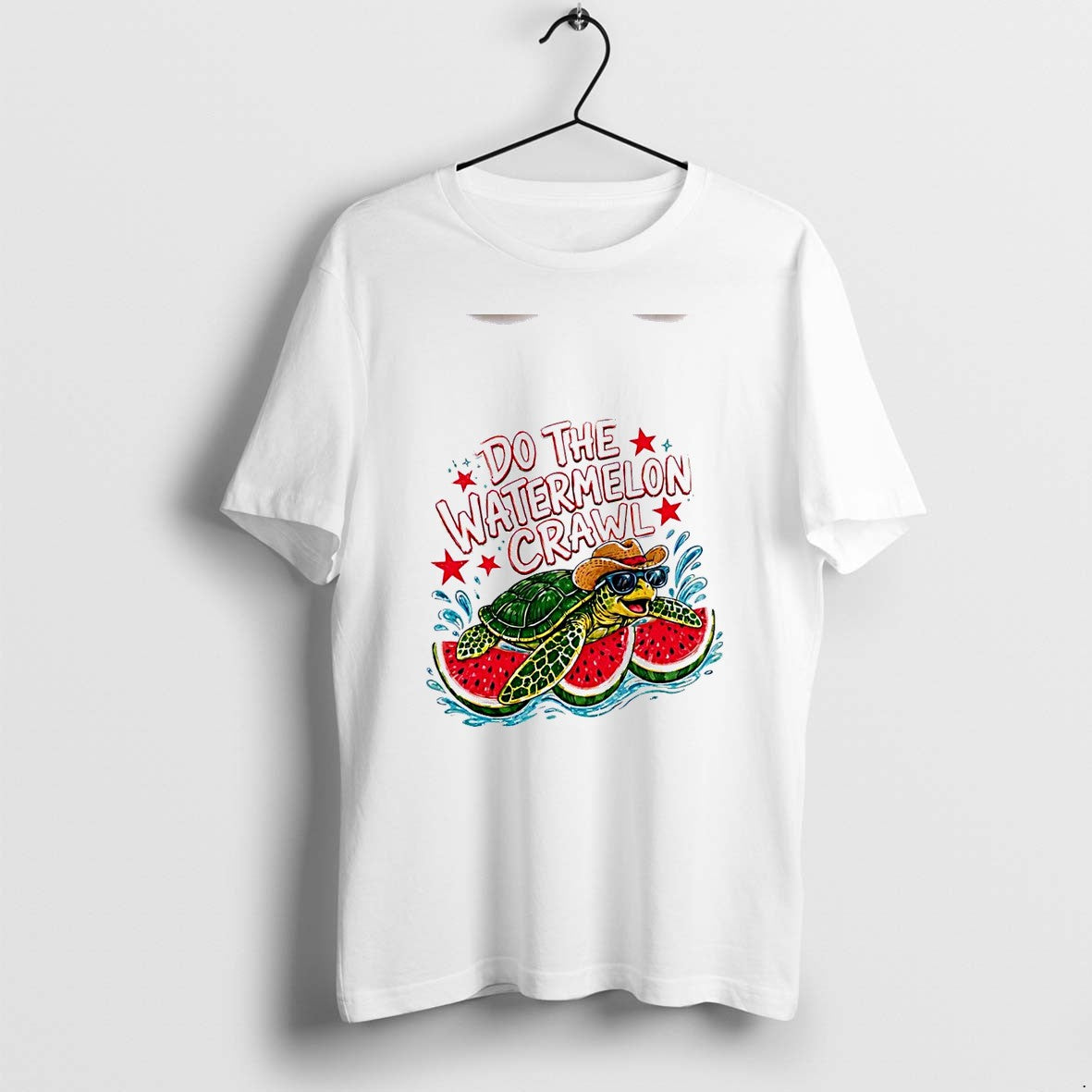 Original Watermelon Crawl Turtle Cowboy Sunglasses Yellow Summer Graphic White Tshirts