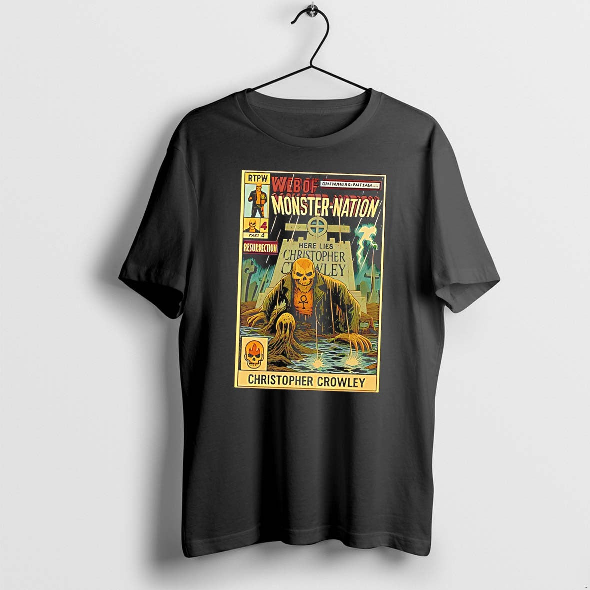 Original Web Of Monster Nation Christopher Crowley Skeleton Comic Tee Tshirts