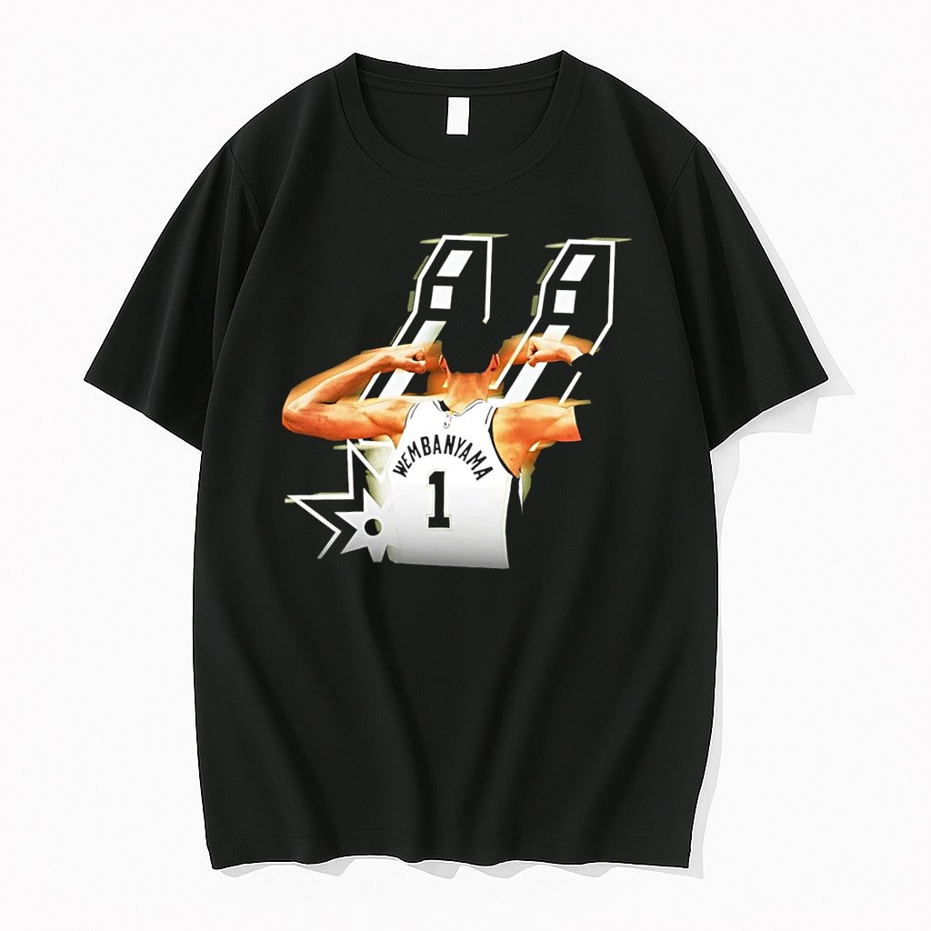 Original Wembanyama Flexing Back View Wembanyama 1 Nba San Antonio Spurs Black Tshirts