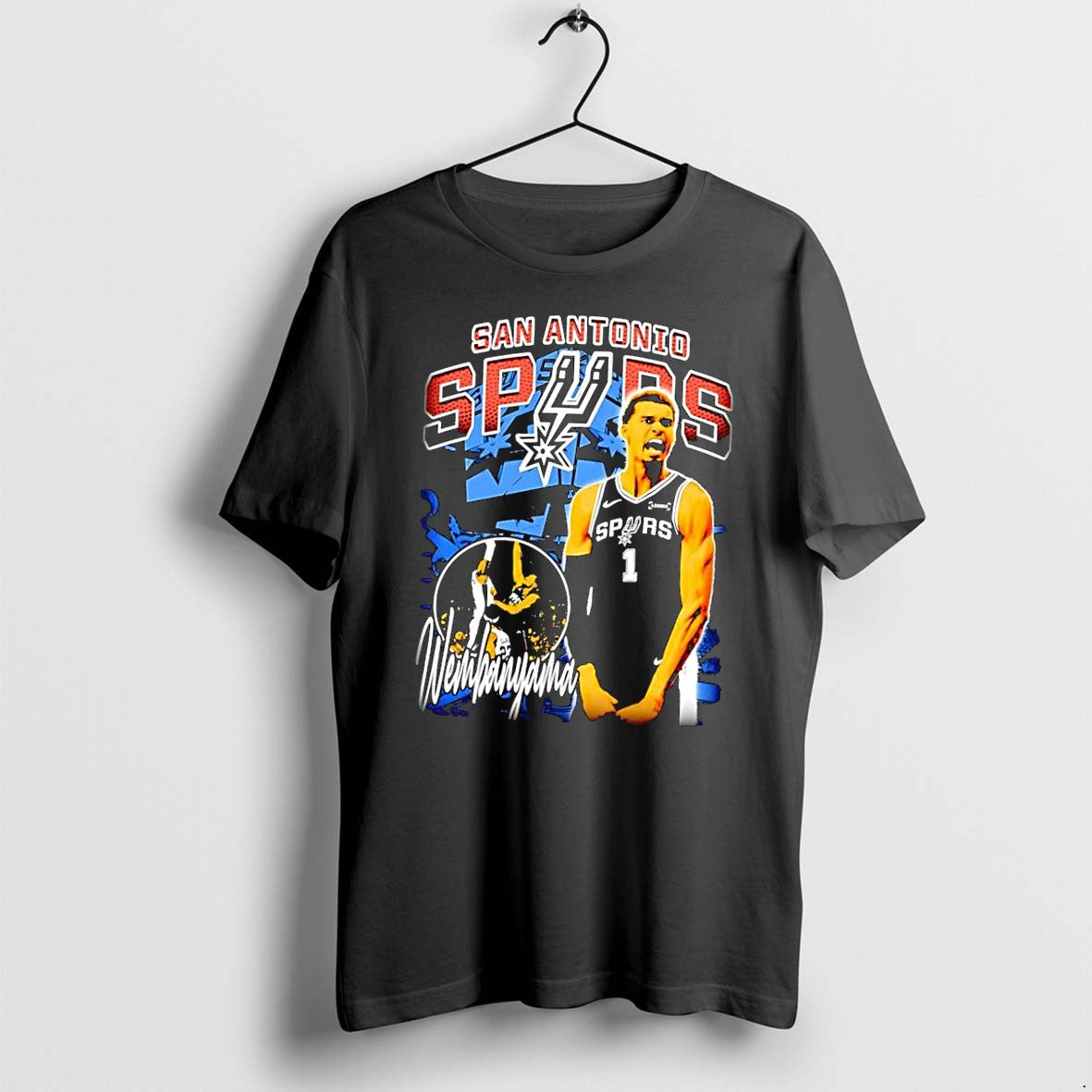 Original Wembanyama Victor San Antonio Spurs Black Tshirts Jpg
