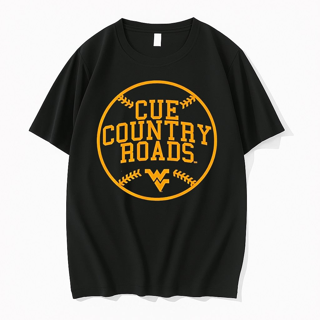 Original West Virginia Mountaineers Ncaa Cue Country Roads Logo Apparel Team Fan Gear Tshirts
