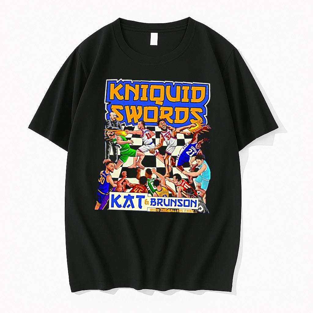 Original When The Ballers Came Kniquid Swords Kat Brunson Knicks Basketball Black Tshirts