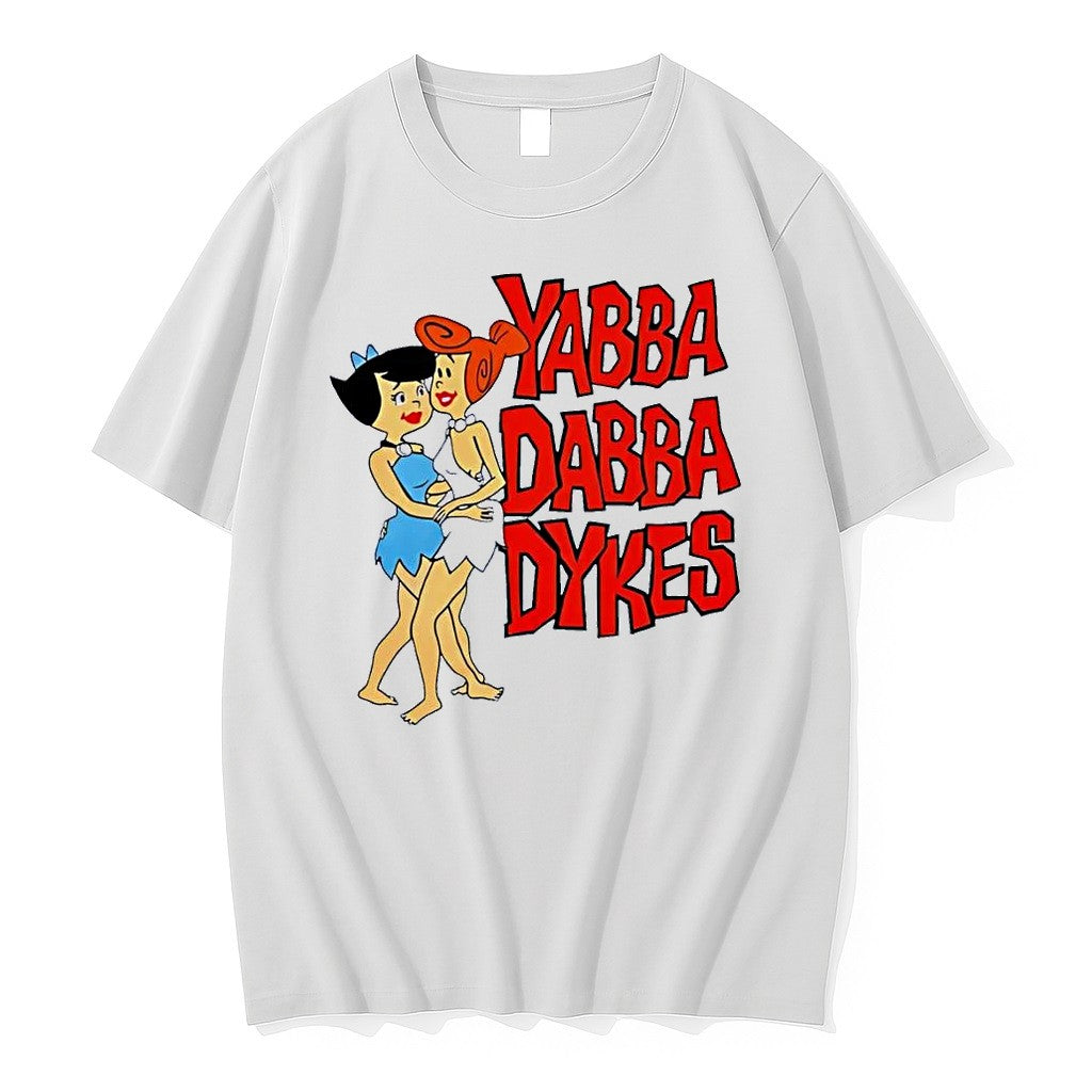 Original Yabba Dabba Dykes Betty And Wilma Flintstone White Tshirts Jpg