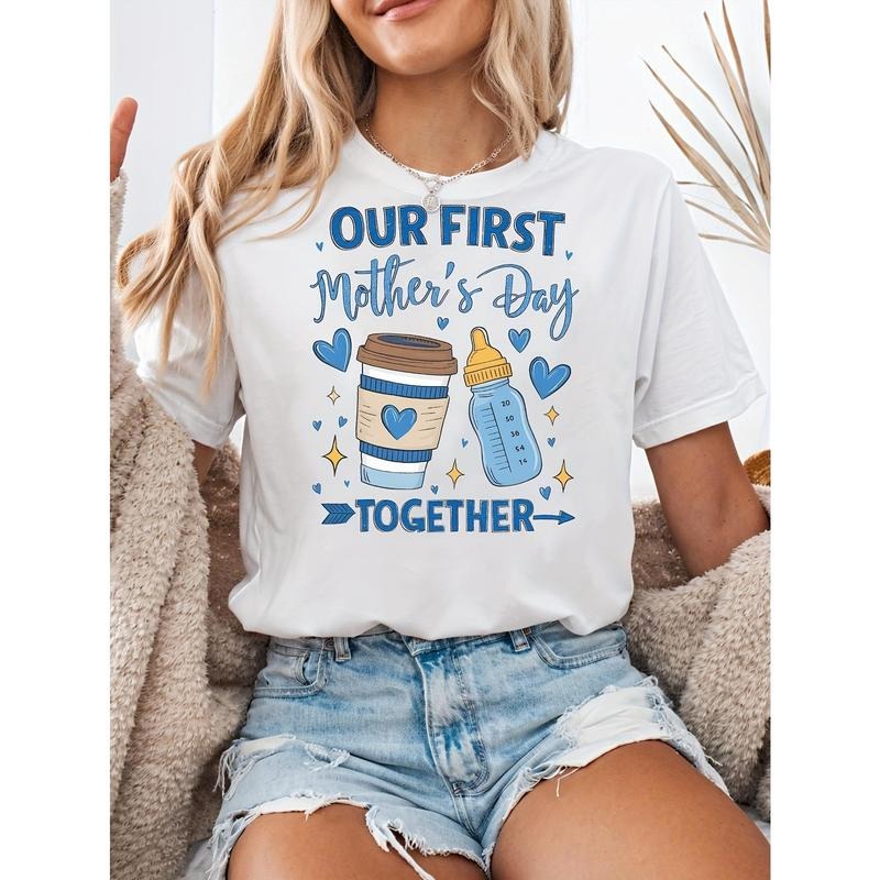 Our First Mother'S Day Together Mother'S Day Gift for Mom T-Shirt Spring And Summer New Short-Sleeved Round Neck T-Shirt...