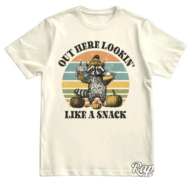 Out Here Lookin Like A Snack Fall Vintage Shirt, Retro 90s Halloween Tshirt, Racoon Graphic Tee Cotton Hoodie Sweatshirt
