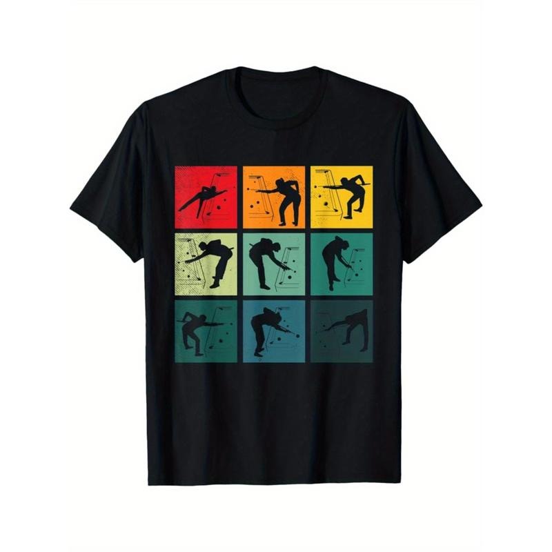 Outdoor men's clothing, billiards retro art silhouette posture T-shirt, everyday wear, everything, comfortable and...