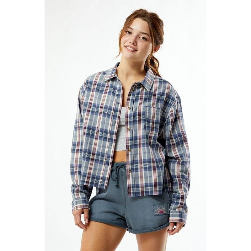 Outer Banks Women's Treasure Distressed Cropped Flannel Shirt Hoodie, Sweatshirt | PrintMintTees.com