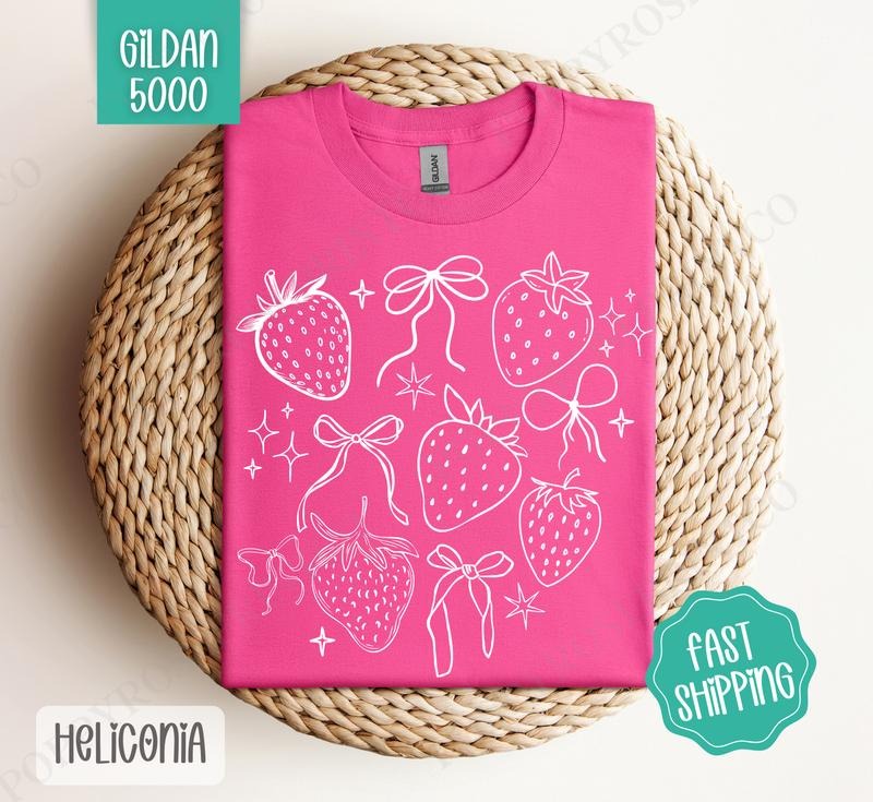 Outlined Strawberries Gildan Shirt Cute Spring Fruit T-Shirts, Hoodie, Sweatshirt