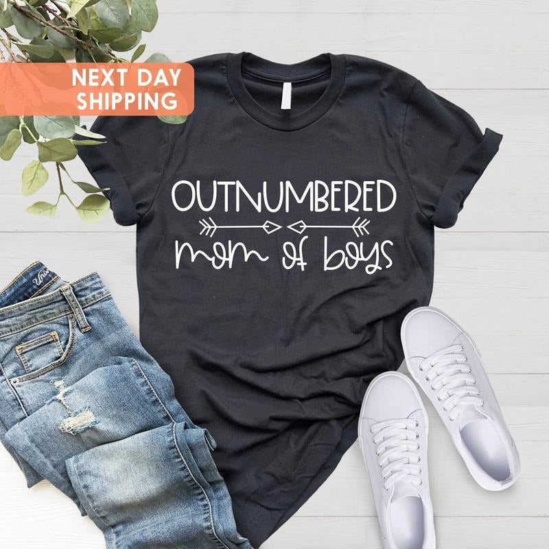Outnumbered Mom Of Boys Womens T-shirt Funny Boy Mama Shirt Mother's Day Gift Shirt Gifts For Mother Mommy Shirt TK43GN...