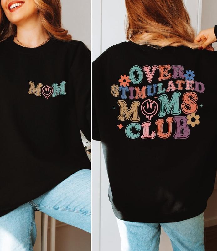 Over Stimulated Moms Club Sweatshirt Funny Mom Hoodie Gift For Mama Best Mommy Sweater Retro Happy Face Sweater Mother's...