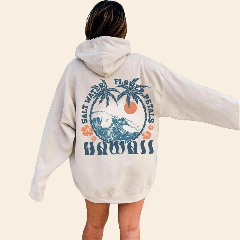 Oversized Beachy Hoodie Hawaii Palm Trees Cute Summer Graphic Sweatshirt Trendy Summer Tops Aesthetic Clothes Beach Shirt