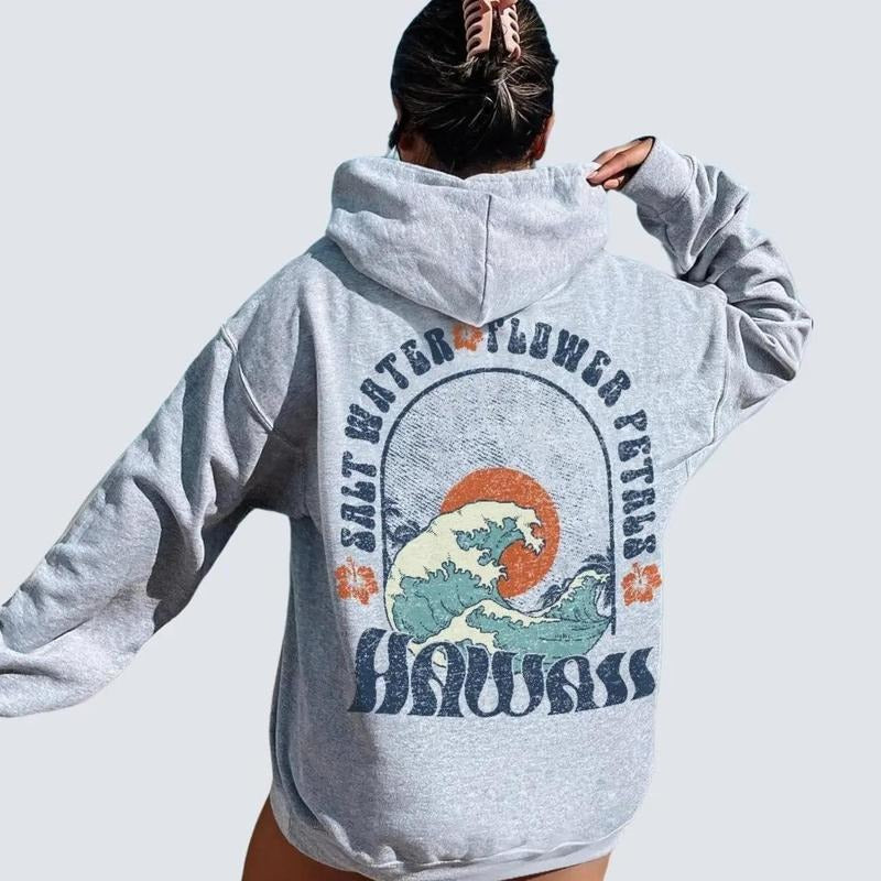 Oversized Beachy Hoodie Hawaii Surf Cute Summer Graphic Sweatshirt Coconut Girl Aesthetic Clothes Trendy Beach VSCO Style...
