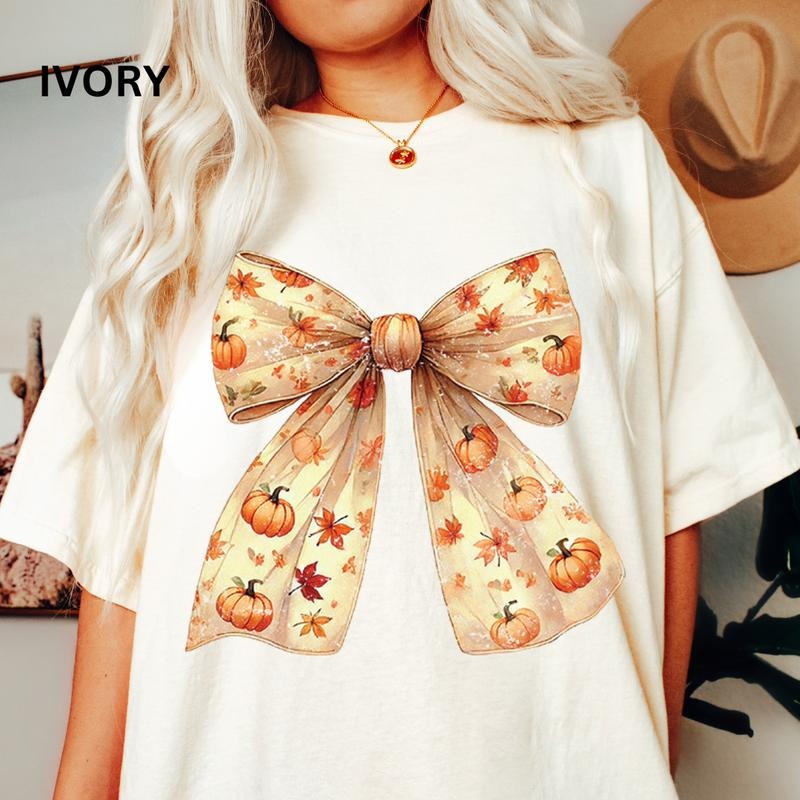 Oversized Fall Bow Shirt, Comfort Colors Bow Shirt,  Summerween shirt, Comfort Colors Halloween Shirt, Casual Shirt...