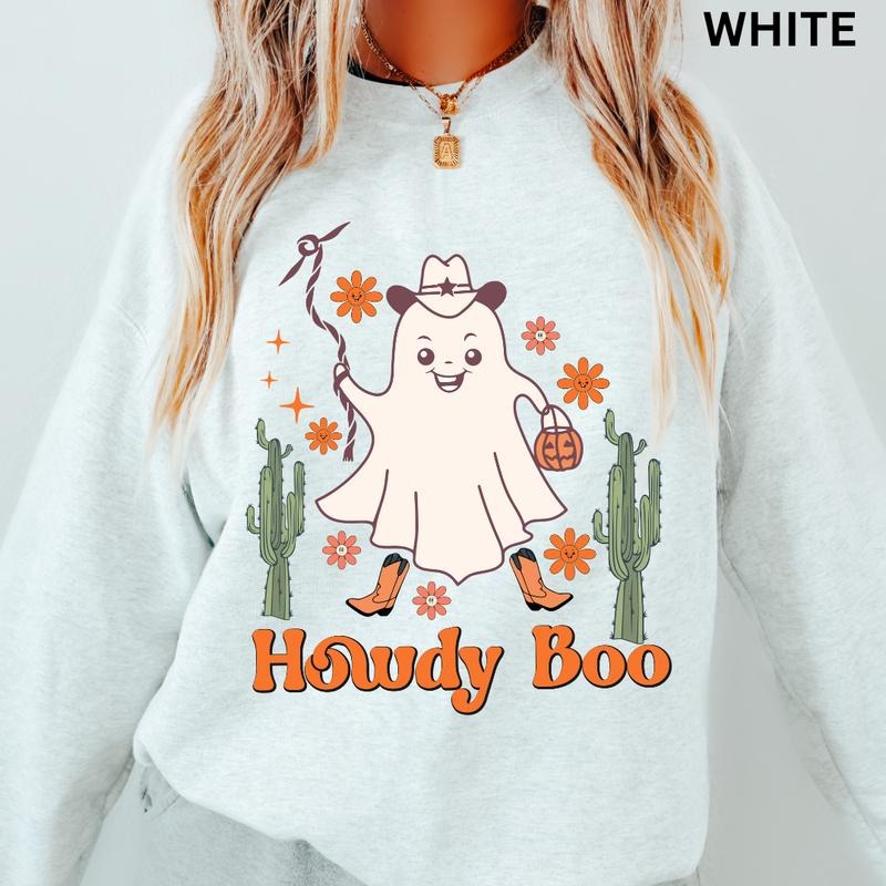 Oversized Halloween Crewneck, Howdy Boo Crewneck, Retro Sweatshirt Graphic Oversized Halloween Graphic Crewneck, Cotton...