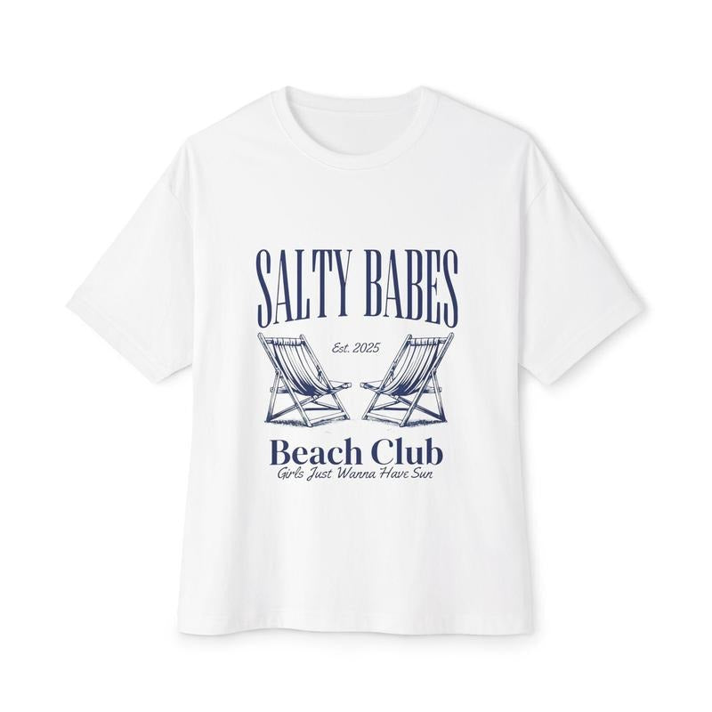 Oversized Salty Babes Beach Club T-shirt Girls Just Wanna Have Sun Coastal Aesthetic Graphic Summer Boxy Fit Shirt Hoodie...
