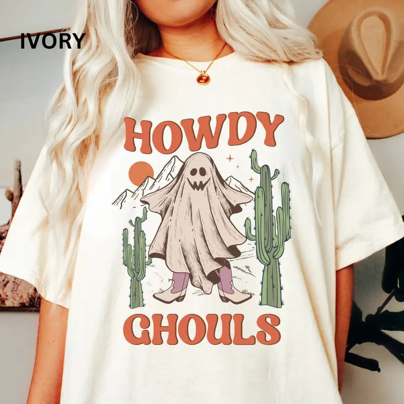 Oversized Western  Halloween Graphic Shirt, Cactus Ghosts Shirt, Western Halloween Shirt, Country Western shirt, Comfort...