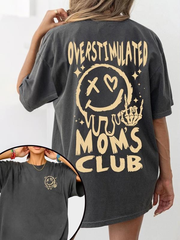 "Overstimulated Moms Club" Smiley Skeleton Oversized T-Shirt