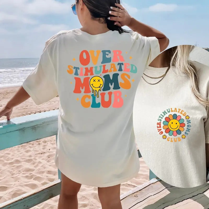 Overstimulated Moms Club Shirt, Overstimulated Moms Tshirt, Cute Retro Shirt for Moms, Girly Shirt, Anxiety Moms,Trendy...