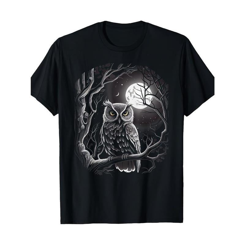 Owl under the Moon Pattern T-shirt Made in USA Hoodie Sweatshirt | PrintMintTees.com