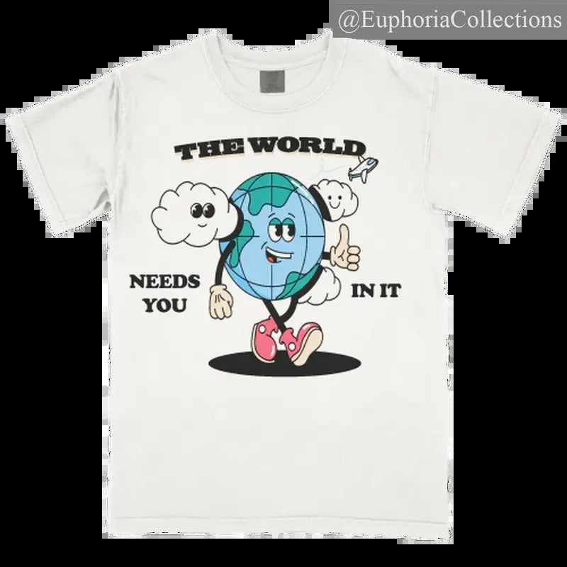 PE The World Tee Planet Euphoria Shirt, Vintage Style 90s Retro Unisex Streetwear Tee , Retro Chic Tee Hoodie Sweatshirt