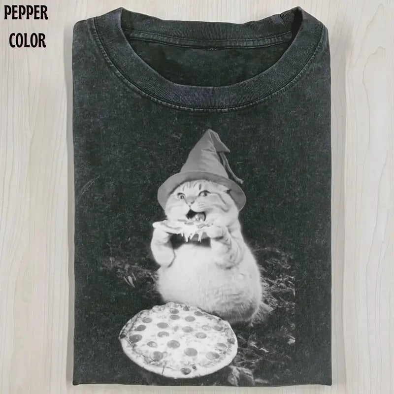 PIZZA LOVER T-SHIRT, Cat tee, Meme Funny Vintage graphic 90' Graphic tee Womenswear Top Hoodie Sweatshirt | PrintMintTees.com