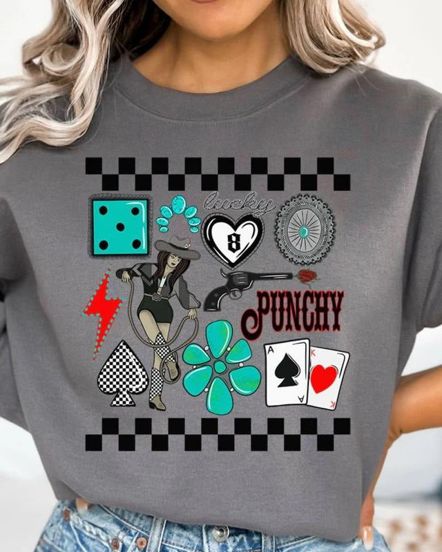 PUNCHY COWGIRL Unisex NuBlend Crew Sweatshirt Outlaw Girlie Shirt Hoodie | PrintMintTees.com