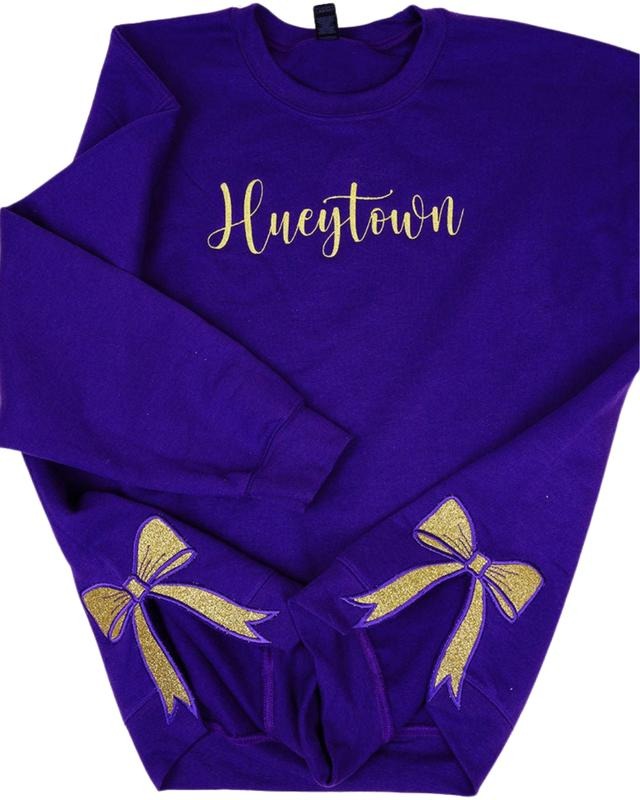 PURPLE Embroidered Side Bows Unisex NuBlend Crew Sweatshirt Shirt Hoodie | PrintMintTees.com