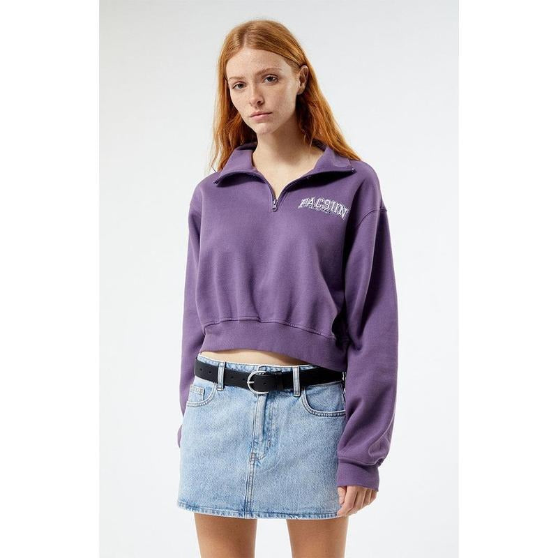 PacSun Women's Los Angeles Half Zip Cropped Sweatshirt Shirt Hoodie | PrintMintTees.com
