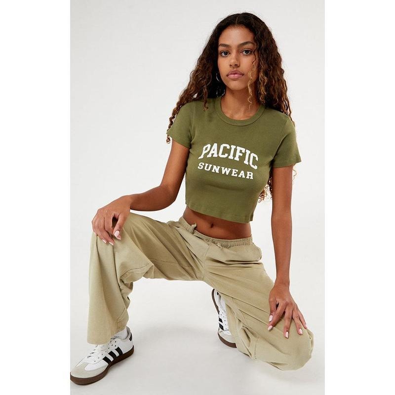 PacSun Women's Olive Pacific Sunwear Baby T-Shirt Hoodie, Sweatshirt | PrintMintTees.com