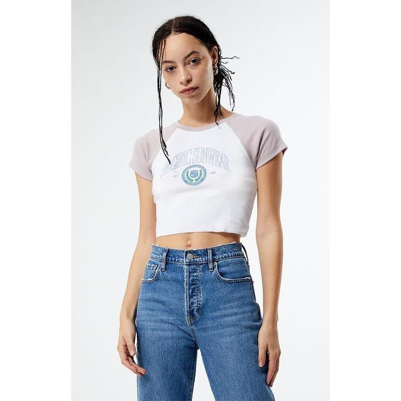 PacSun Women's Pacific Sunwear Crest Raglan T-Shirt Hoodie Sweatshirt | PrintMintTees.com