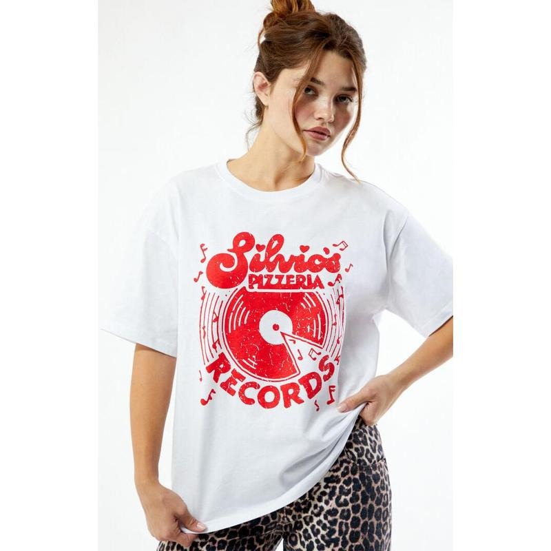 PacSun Women's Silvio's Pizza Records Oversized T-Shirt Hoodie, Sweatshirt | PrintMintTees.com