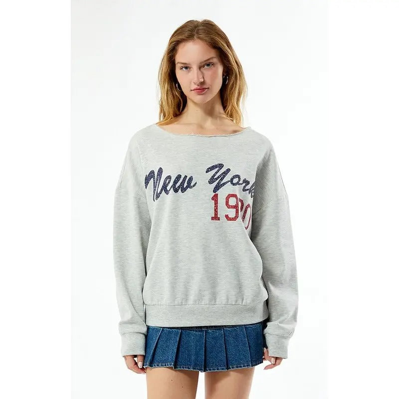 Pacsun Women's New York 1980 Off-The-Shoulder Sweatshirt Shirt Hoodie | PrintMintTees.com