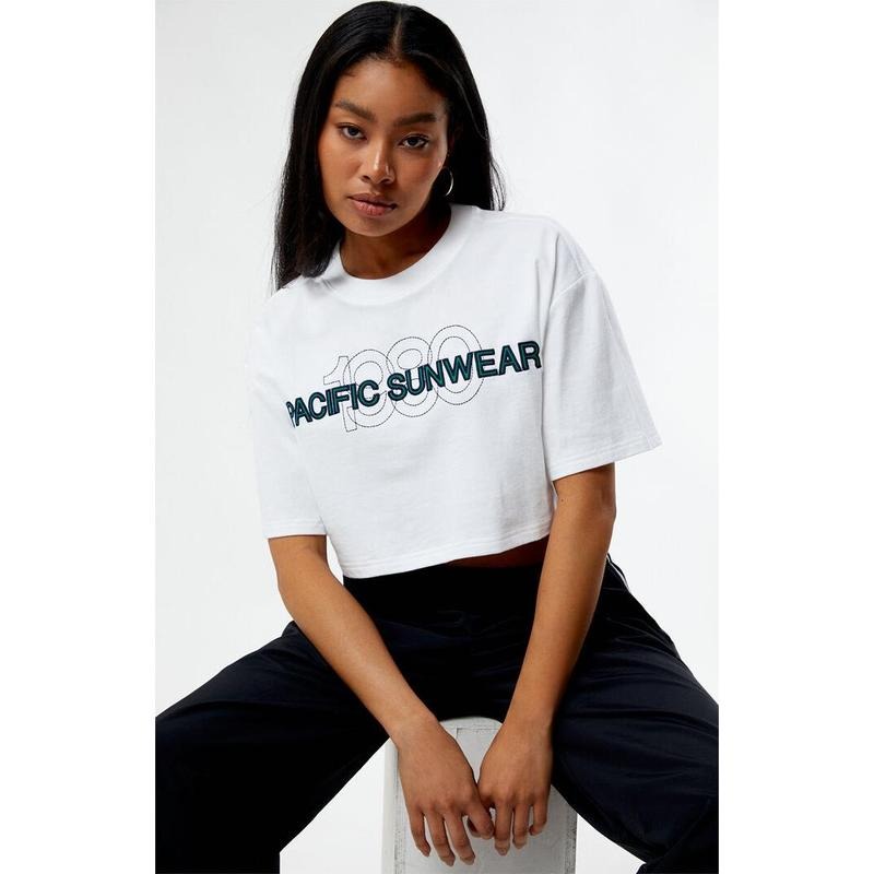 Pacsun Women's Pacific Sunwear 1980 Cropped T-Shirt Hoodie Sweatshirt | PrintMintTees.com